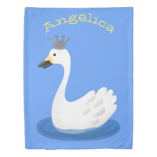 Cute white swan with crown cartoon duvet cover