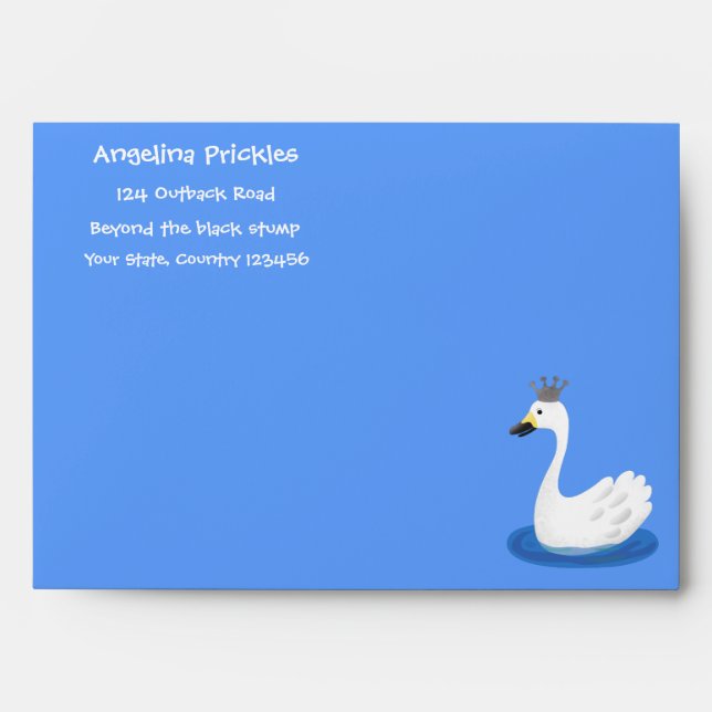 Cute white swan with crown cartoon envelope (Front)