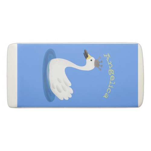 Cute white swan with crown cartoon eraser