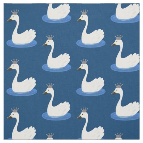 Cute white swan with crown cartoon fabric