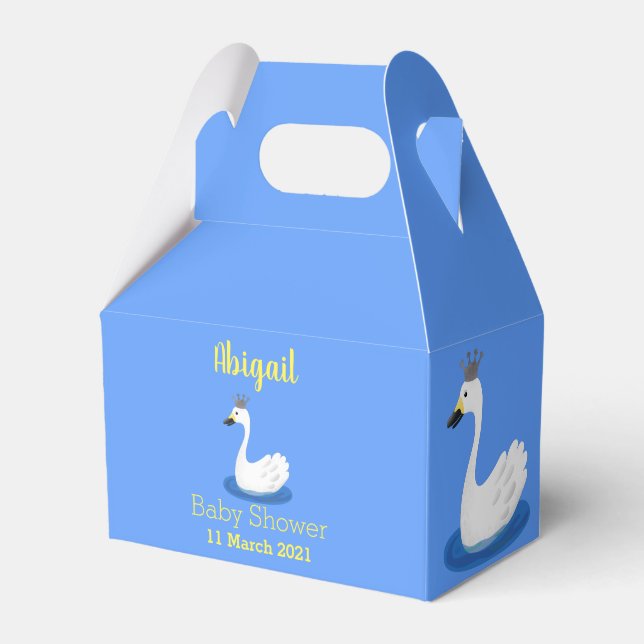 Cute white swan with crown cartoon favor boxes (Front Side)