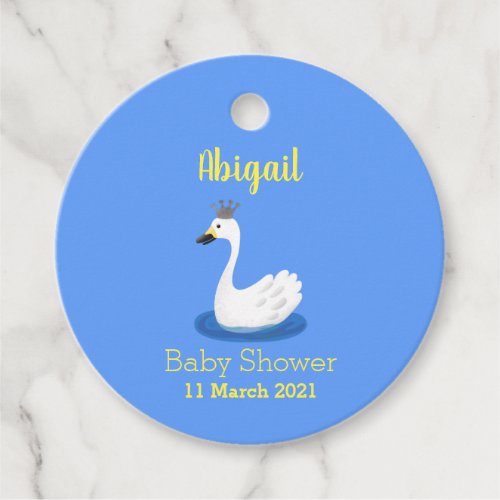 Cute white swan with crown cartoon favor tags