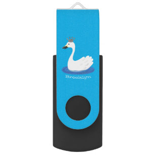 Cute white swan with crown cartoon flash drive
