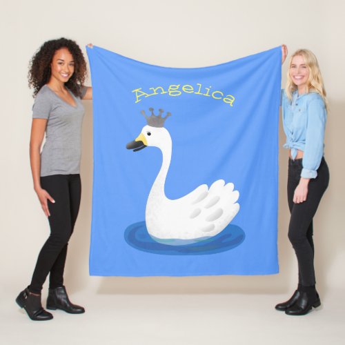 Cute white swan with crown cartoon fleece blanket