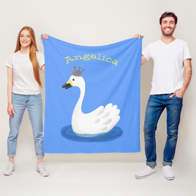 Cute white swan with crown cartoon fleece blanket (In Situ)