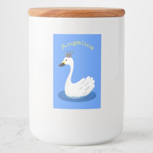 Cute white swan with crown cartoon food label