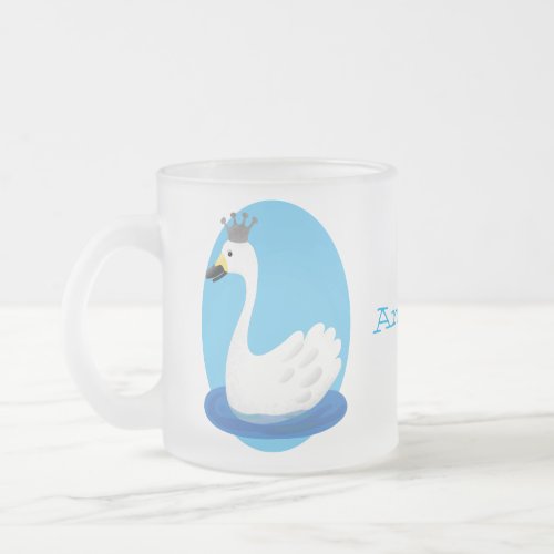 Cute white swan with crown cartoon frosted glass coffee mug