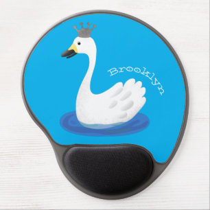 Cute white swan with crown cartoon gel mouse pad