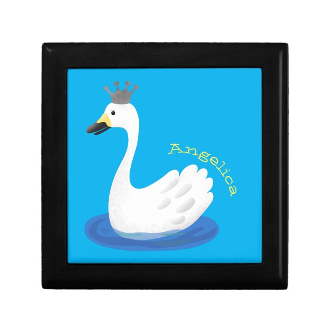 Cute white swan with crown cartoon gift box (Front)
