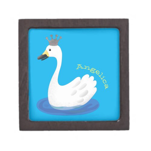 Cute white swan with crown cartoon gift box