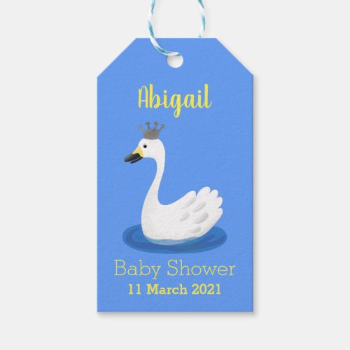 Cute white swan with crown cartoon gift tags