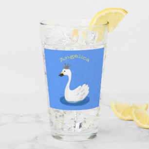 Cute white swan with crown cartoon glass