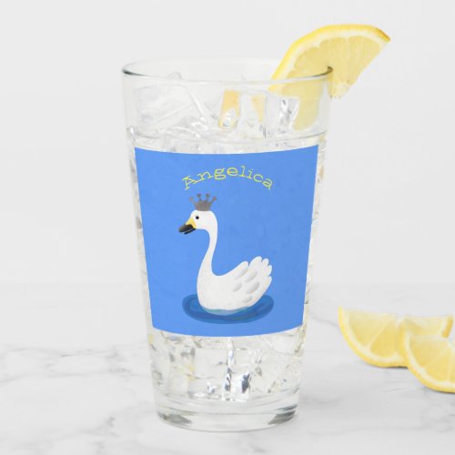 Cute white swan with crown cartoon glass