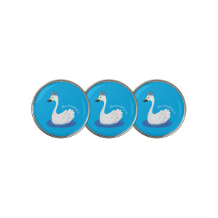 Cute white swan with crown cartoon golf ball marker