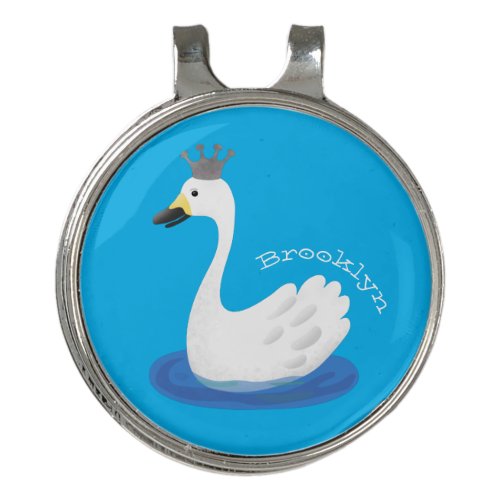 Cute white swan with crown cartoon golf hat clip