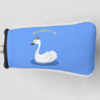 Cute white swan with crown cartoon