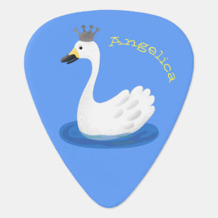Cute white swan with crown cartoon guitar pick