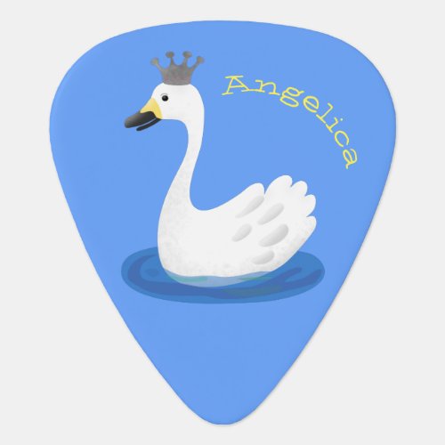 Cute white swan with crown cartoon guitar pick