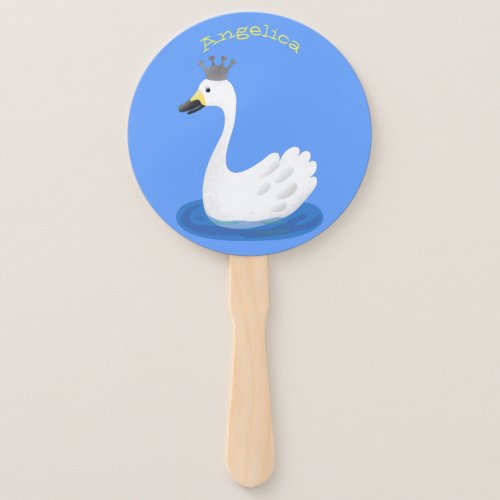 Cute white swan with crown cartoon hand fan