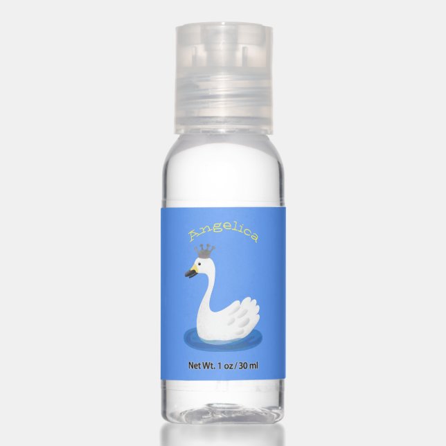 Cute white swan with crown cartoon hand sanitizer (Front)
