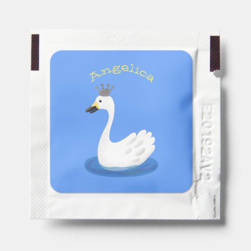 Cute white swan with crown cartoon hand sanitizer packet