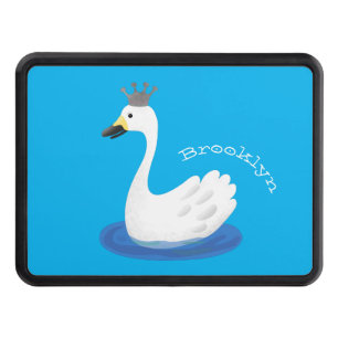 Cute white swan with crown cartoon hitch cover