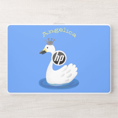 Cute white swan with crown cartoon HP laptop skin