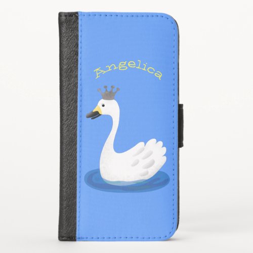 Cute white swan with crown cartoon iPhone x wallet case