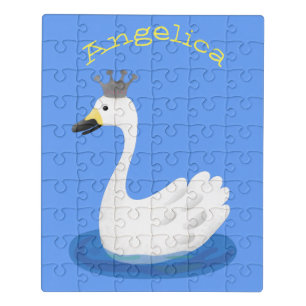 Cute white swan with crown cartoon jigsaw puzzle