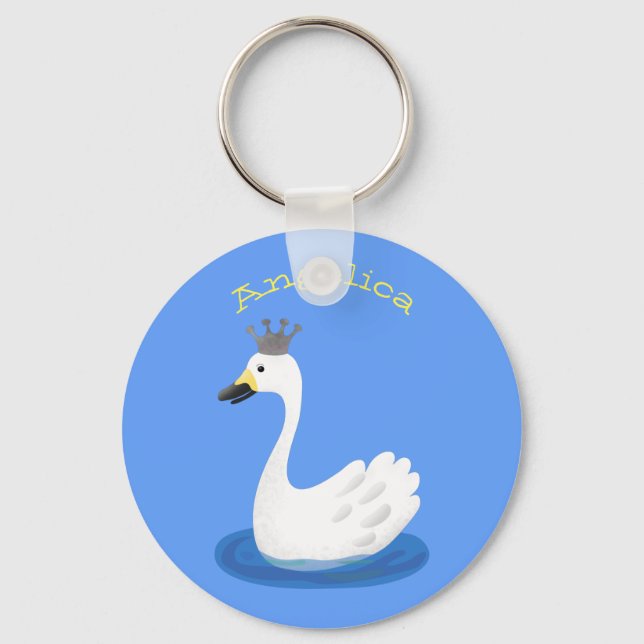Cute white swan with crown cartoon keychain (Front)