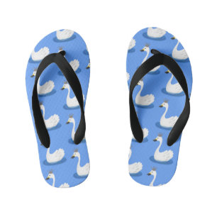 Cute white swan with crown cartoon kid's flip flops