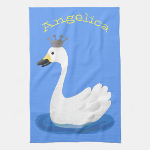 Cute white swan with crown cartoon kitchen towel