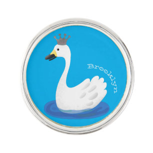Cute white swan with crown cartoon lapel pin