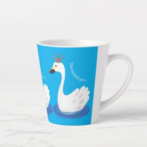 Cute white swan with crown cartoon latte mug