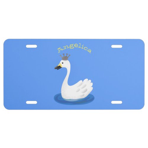 Cute white swan with crown cartoon license plate