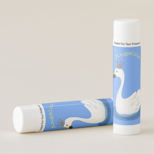 Cute white swan with crown cartoon  lip balm