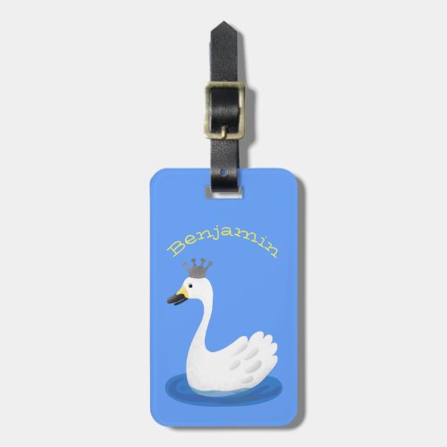 Cute white swan with crown cartoon luggage tag