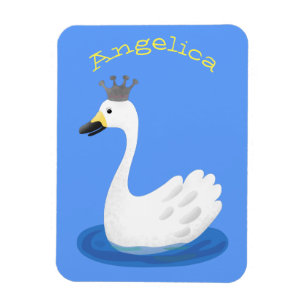 Cute white swan with crown cartoon magnet