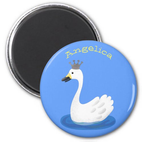 Cute white swan with crown cartoon magnet