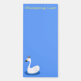 Cute white swan with crown cartoon magnetic notepad