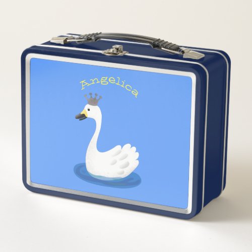 Cute white swan with crown cartoon metal lunch box