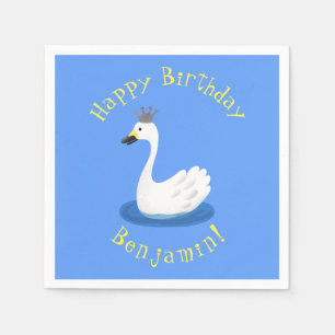 Cute white swan with crown cartoon napkins