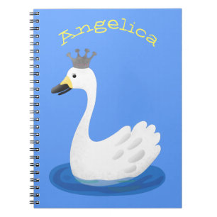Cute white swan with crown cartoon notebook