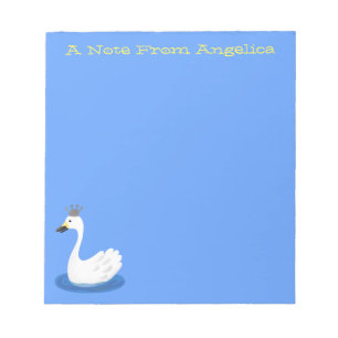 Cute white swan with crown cartoon notepad