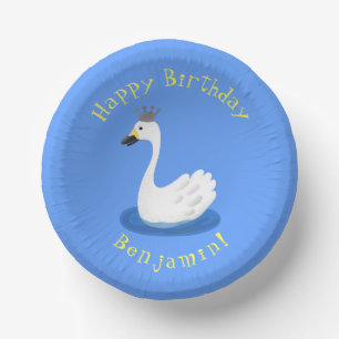 Cute white swan with crown cartoon paper bowls