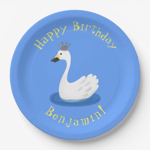 Cute white swan with crown cartoon paper plates