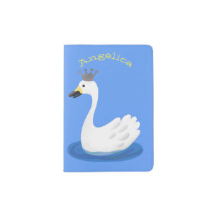 Cute white swan with crown cartoon passport holder