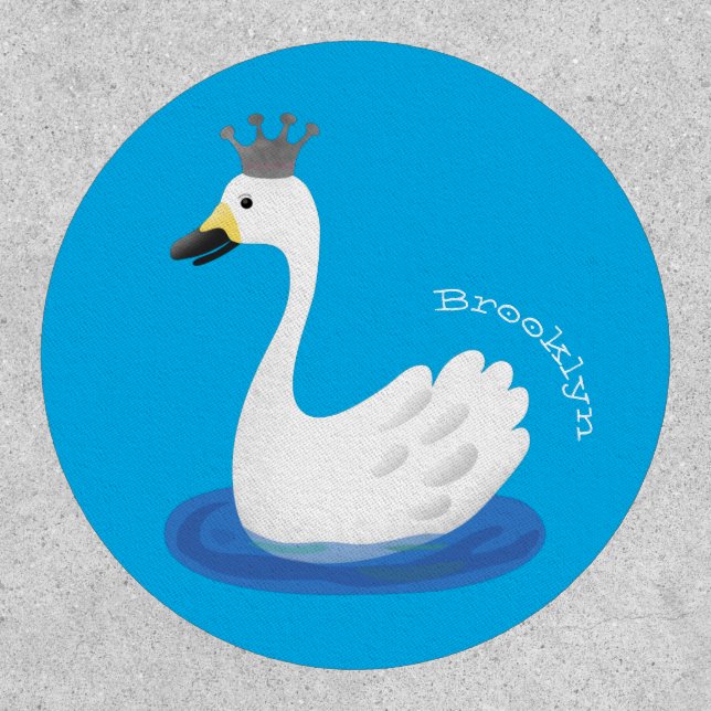 Cute white swan with crown cartoon patch (Front)