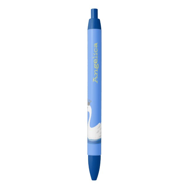 Cute white swan with crown cartoon pen (Front Vertical)
