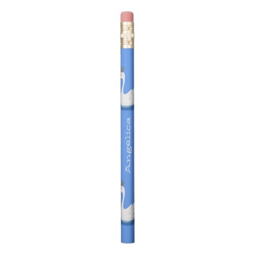 Cute white swan with crown cartoon pencil